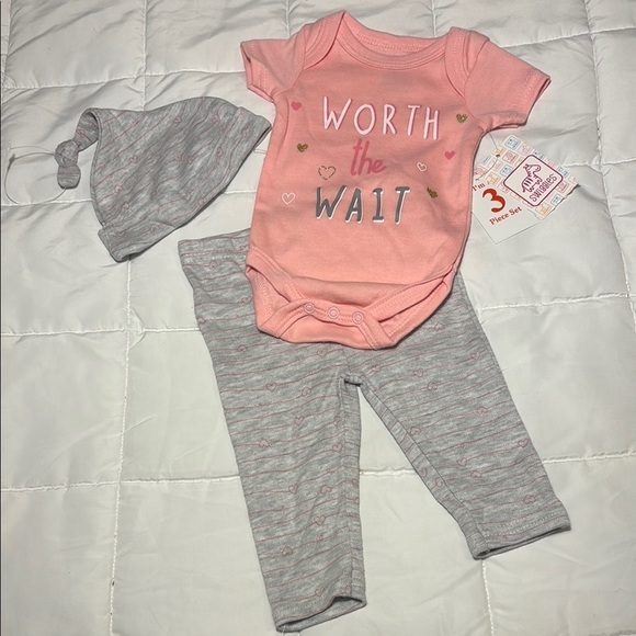 Swiggles Other - Pink and Gray Baby Outfit Set, Onsie, Pants, and Hat